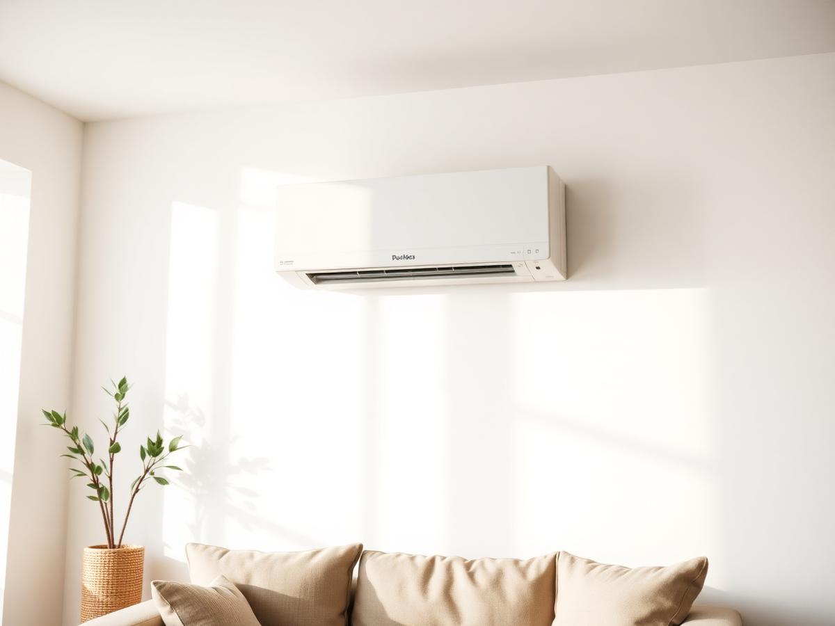 Wall-mounted air conditioning unit installed in a bright Colorado living room